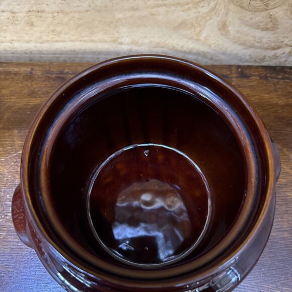 Marcrest Stoneware Bean Pot Crock Lid DAISY DOT Ovenproof Brown Vintage Antique - Picture 3 of 7